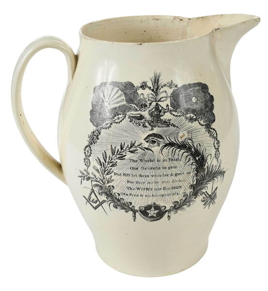 Liverpool Masonic Creamware Pitcher