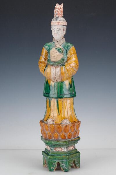 Ming Polychrome Pottery Female Attendant