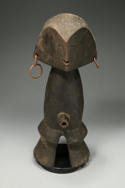 Central African Wood Figure with Copper Earrings
