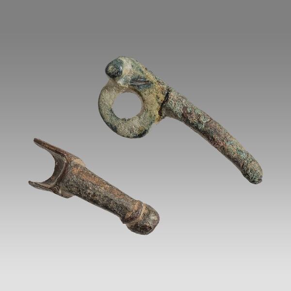 Two Roman Bronze Phallic Amulets