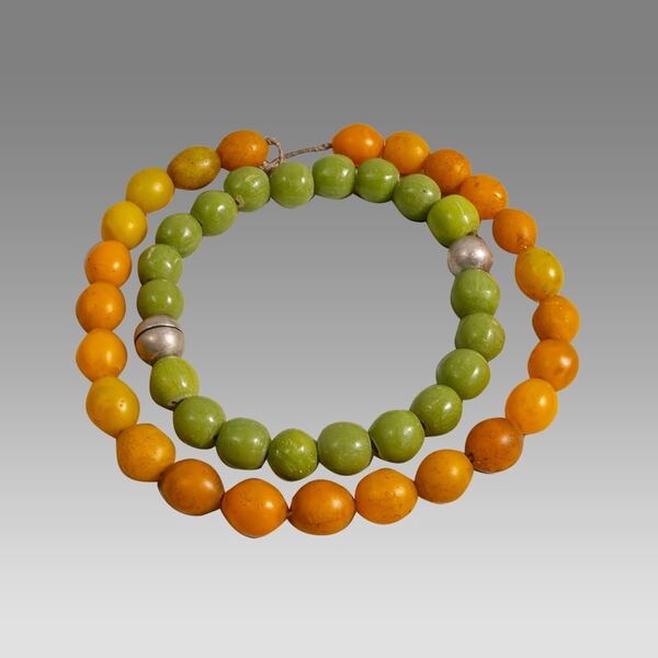 Two Venetian Green Glass Bead Necklaces