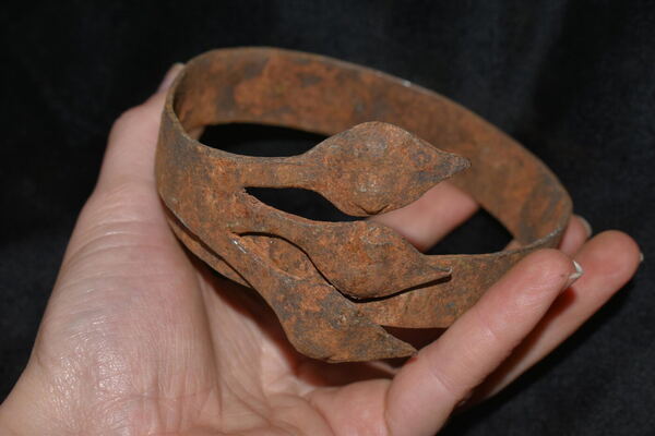 African Brass Cuff with Spear Motifs