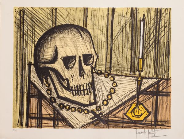 Vanitas with Skull, Rosary and Candlestick