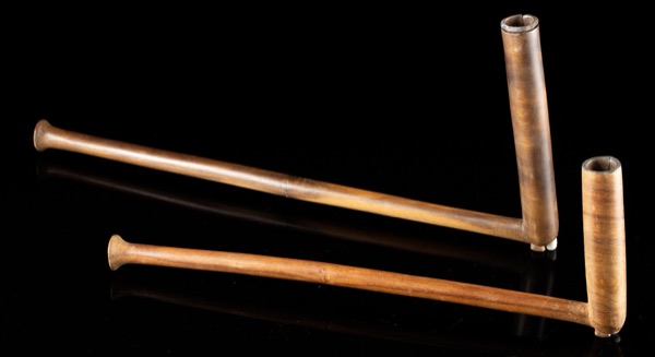Xhosa Wooden Tobacco Pipes, Iron-Clad Bowls (pr)