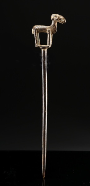 African Dogon Brass Hairpin w/ Ram Finial