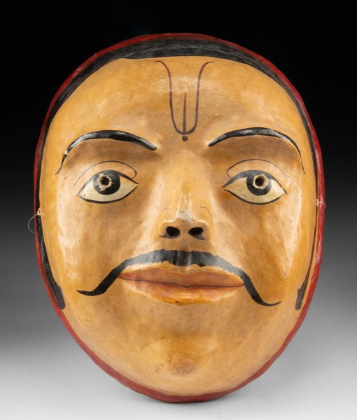 Indian Painted Wood & Papier Mache Mask of Maharaja