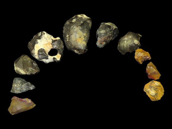 Colorful Flint Blades and Scrapers from Early Man France