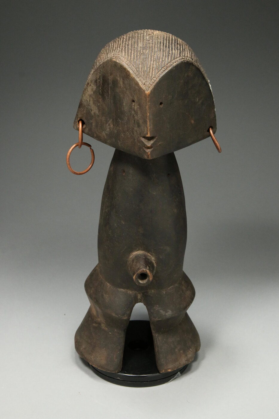 Central African Wood Figure with Copper Earrings