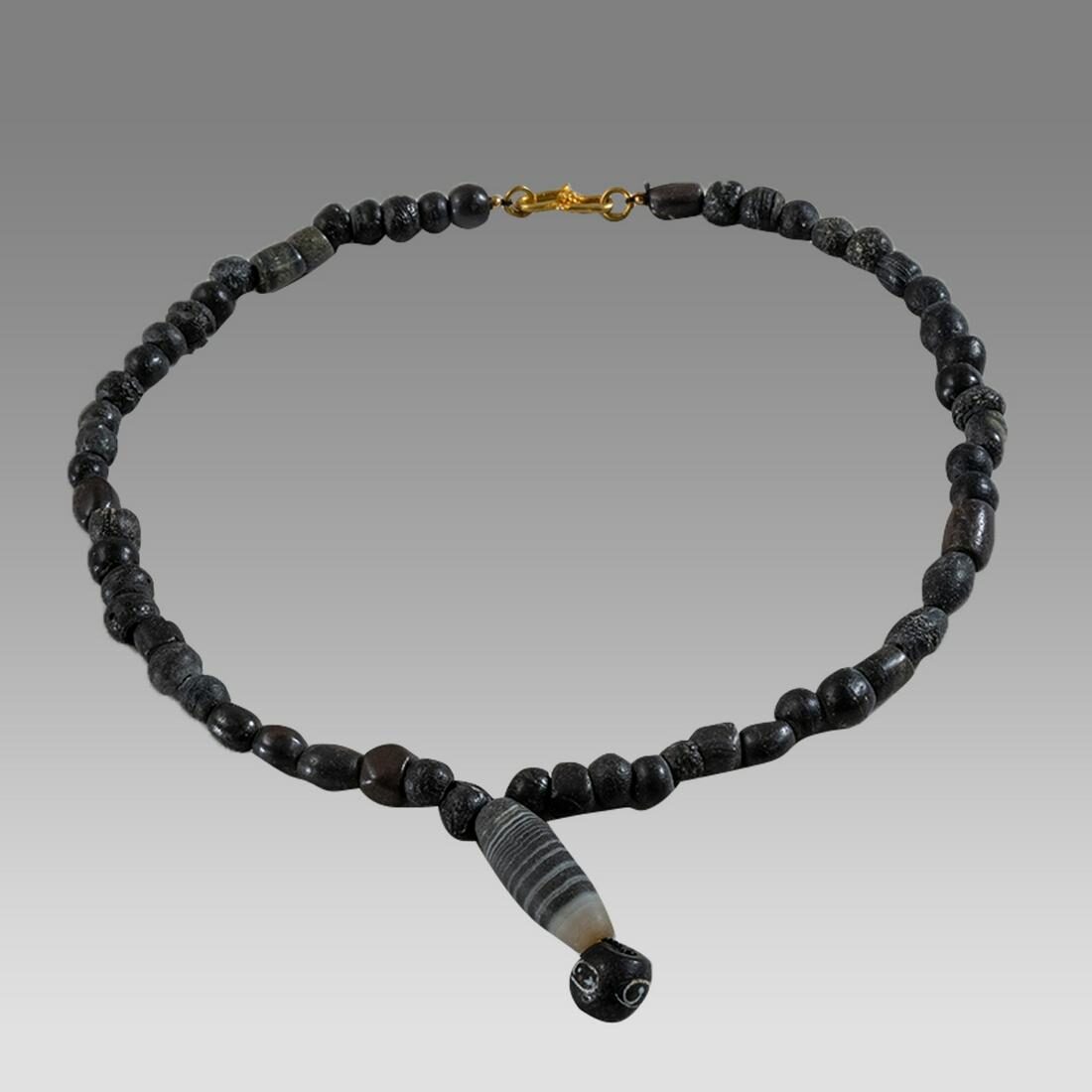 Near Eastern Banded Agate and Glass Bead Necklace