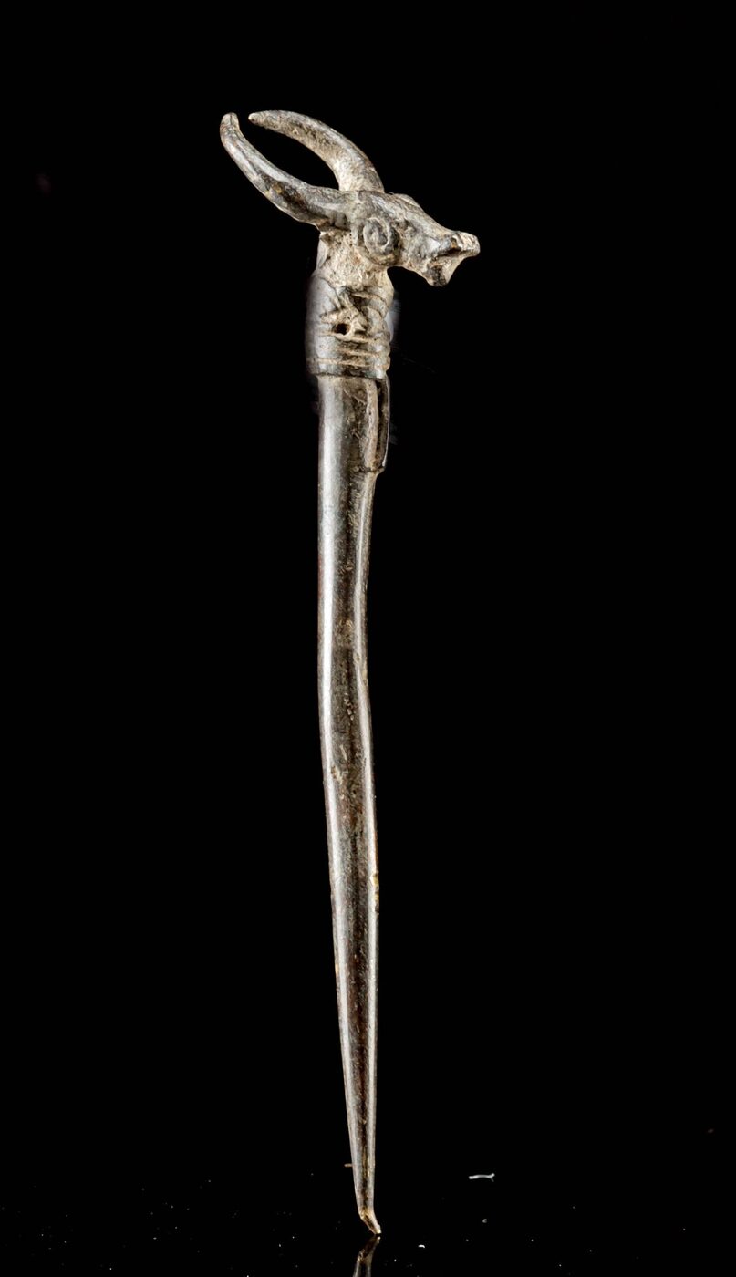 Lobi Brass Hairpin with Bush Cow Finial