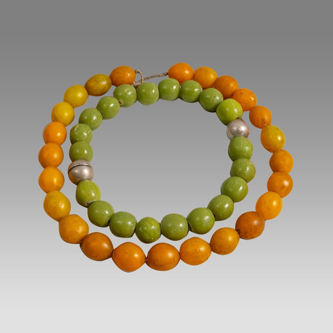 Two Venetian Green Glass Bead Necklaces