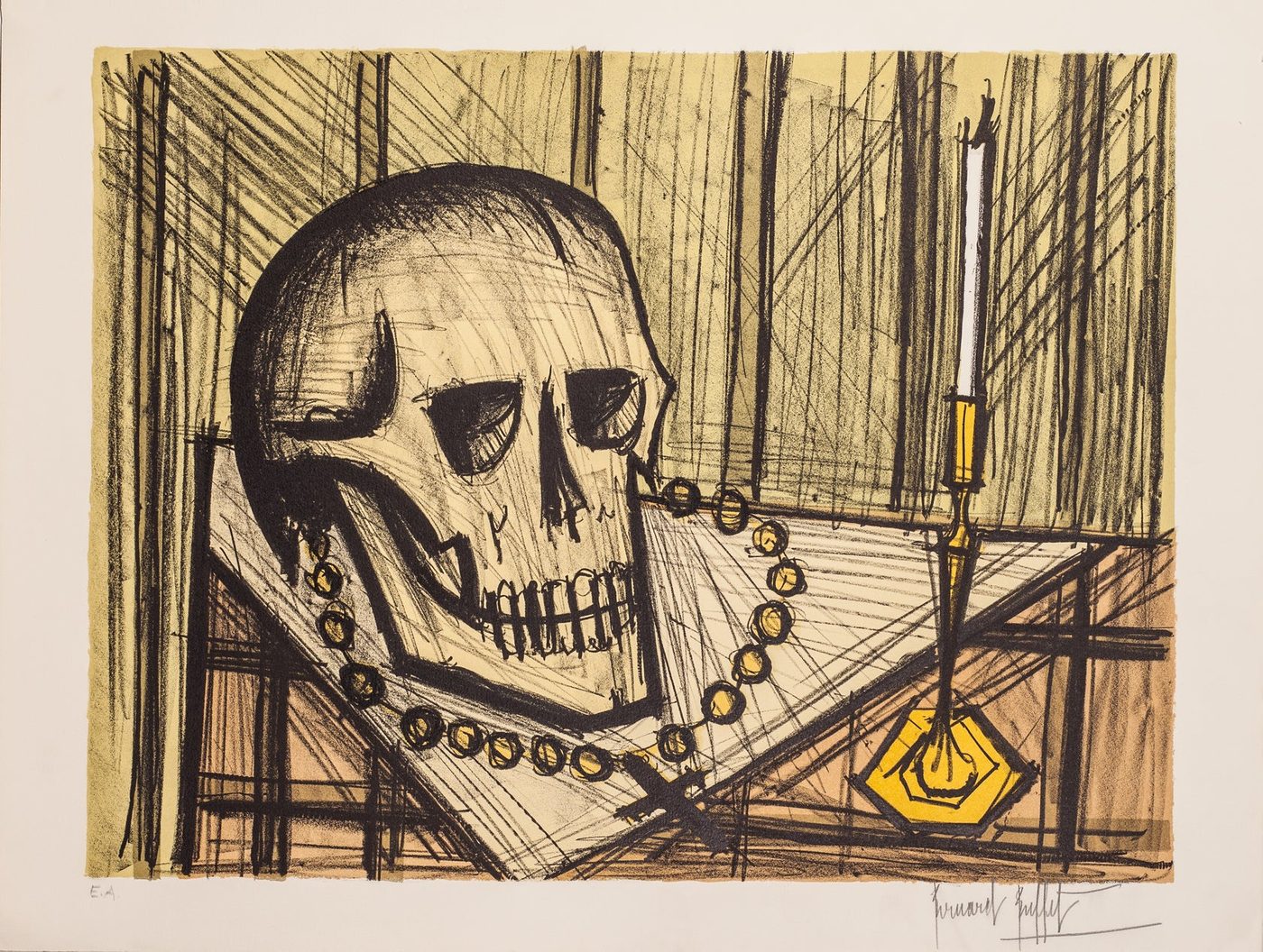 Vanitas with Skull, Rosary and Candlestick
