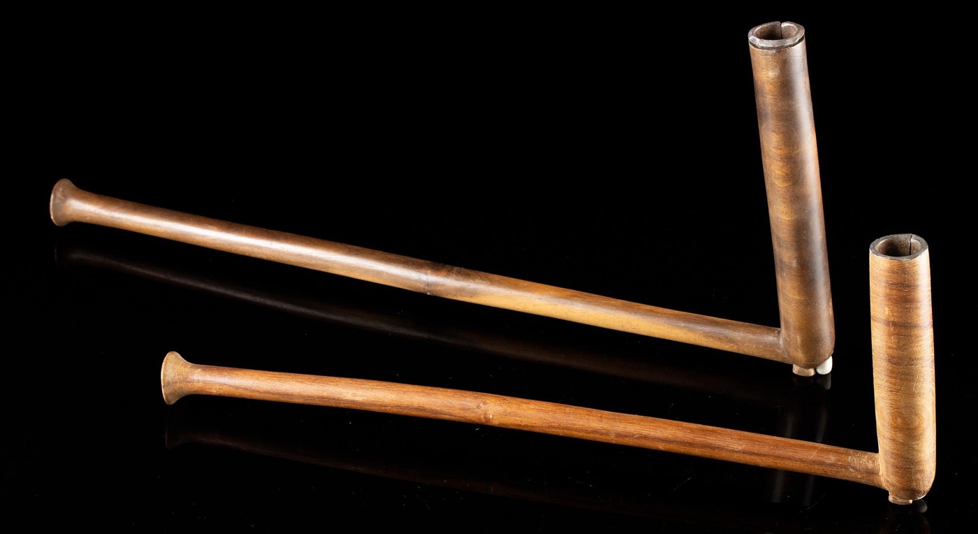 Xhosa Wooden Tobacco Pipes, Iron-Clad Bowls (pr)