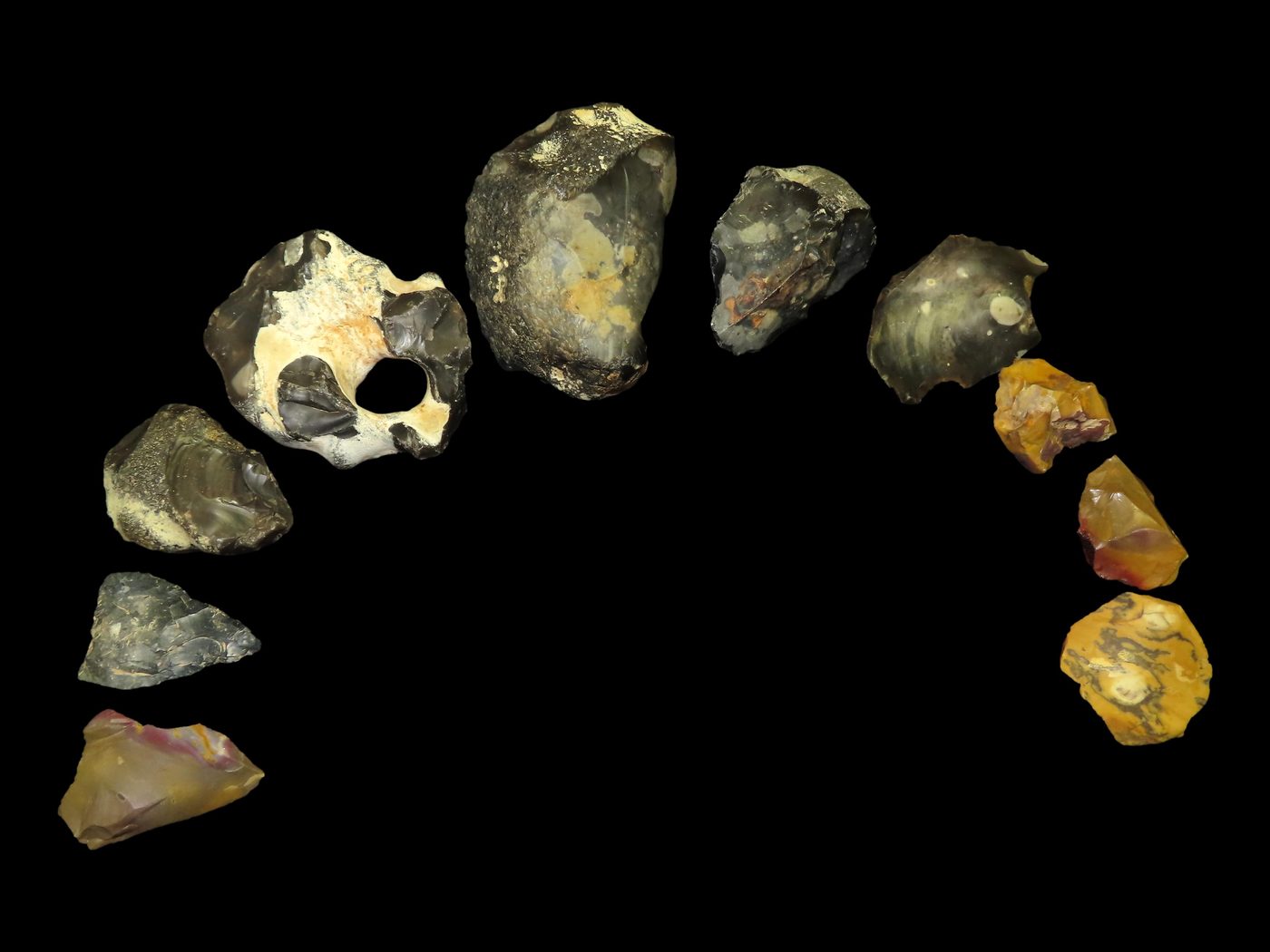 Colorful Flint Blades and Scrapers from Early Man France