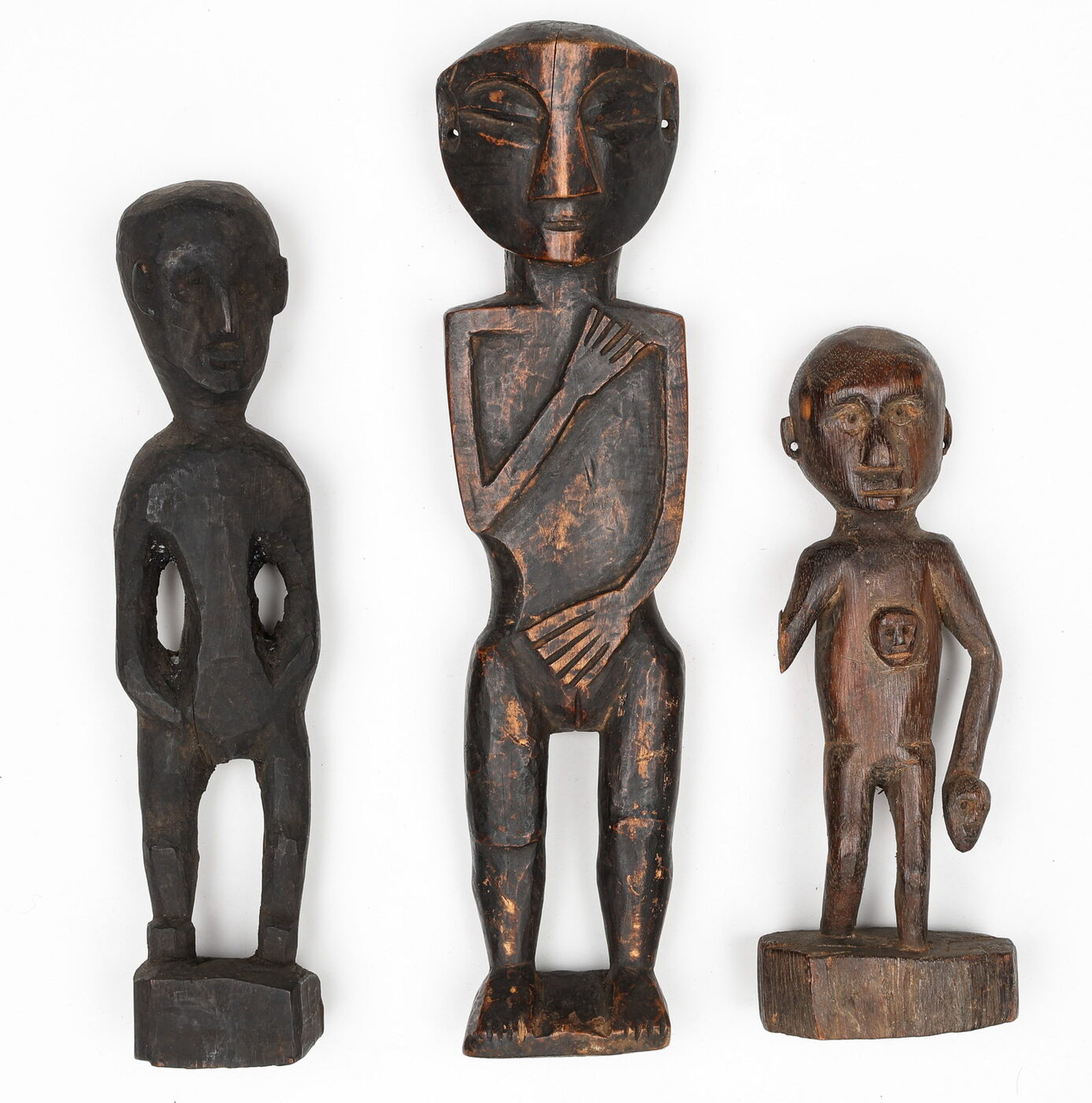 Three Carved Wood Figures, Northeast India